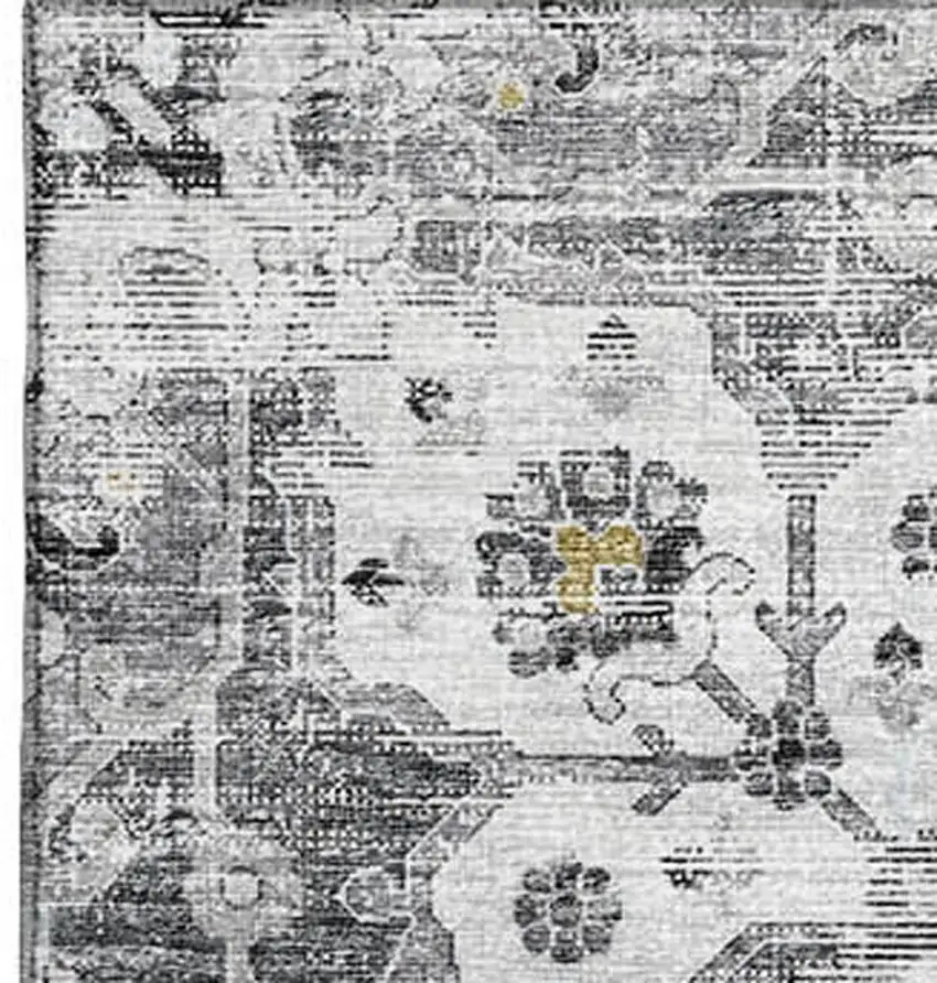 Light Gray Ivory And Gold Floral Medallion Washable Area Rug With UV Protection Photo 5