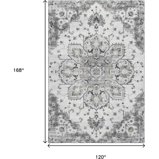 Light Gray Ivory And Gold Floral Medallion Washable Area Rug With UV Protection Photo 3
