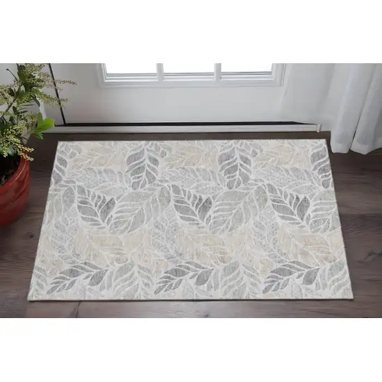 Light Gray Taupe And Charcoal Geometric Washable Area Rug With UV Protection Photo 1