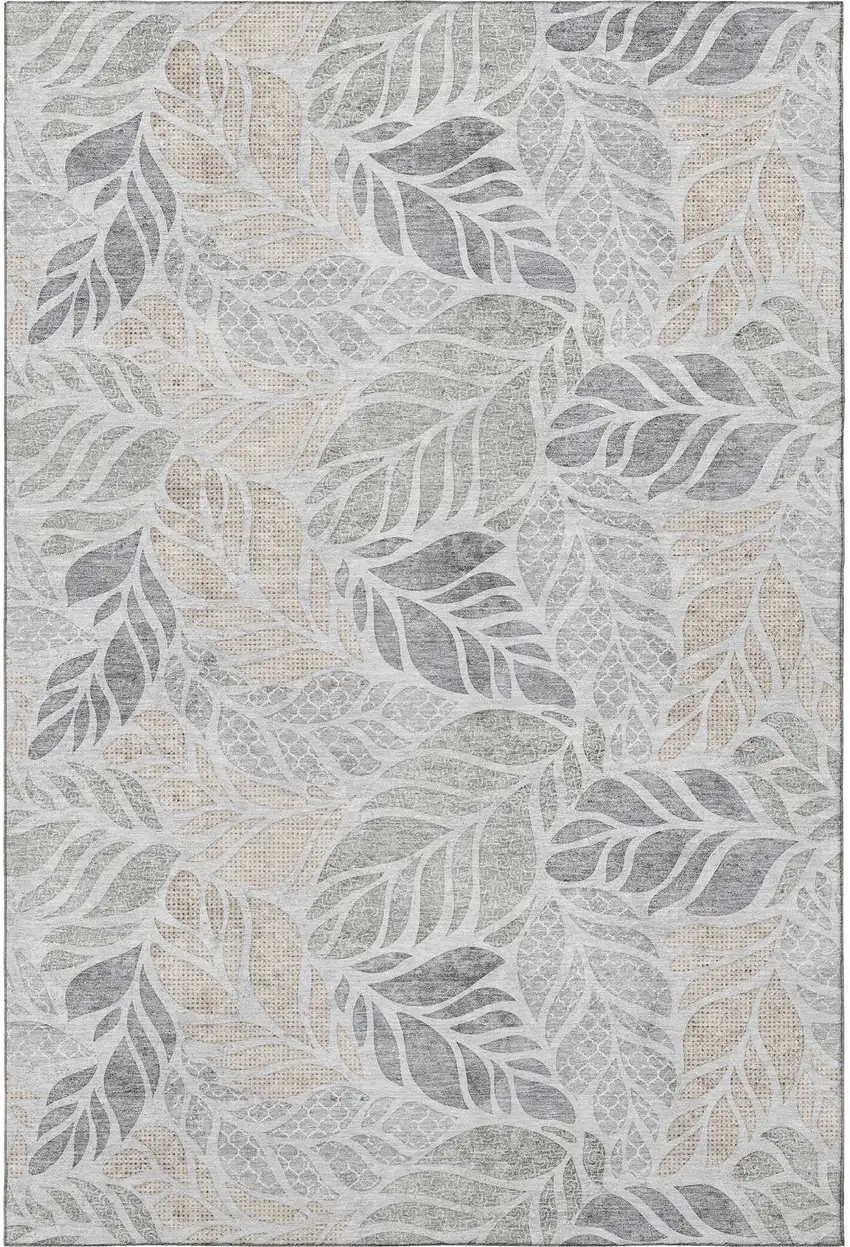 Light Gray Taupe And Charcoal Geometric Washable Area Rug With UV Protection Photo 5