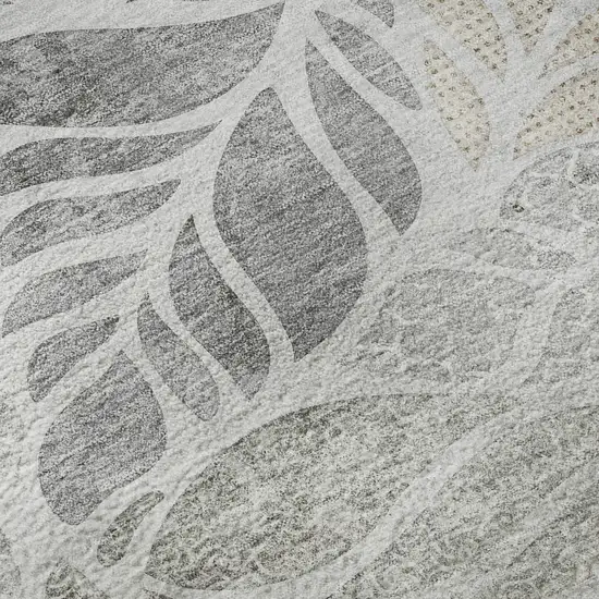 Light Gray Taupe And Charcoal Tropical Botanical Distressed Washable Area Rug With UV Protection Photo 9