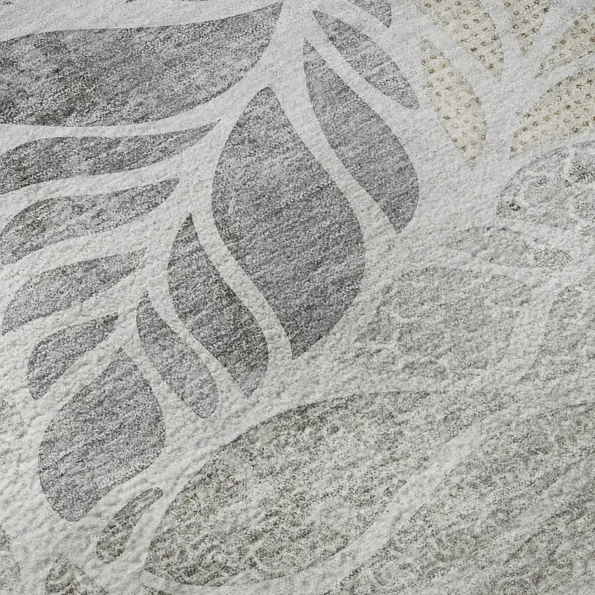 Light Gray Taupe And Charcoal Tropical Botanical Distressed Washable Area Rug With UV Protection Photo 9