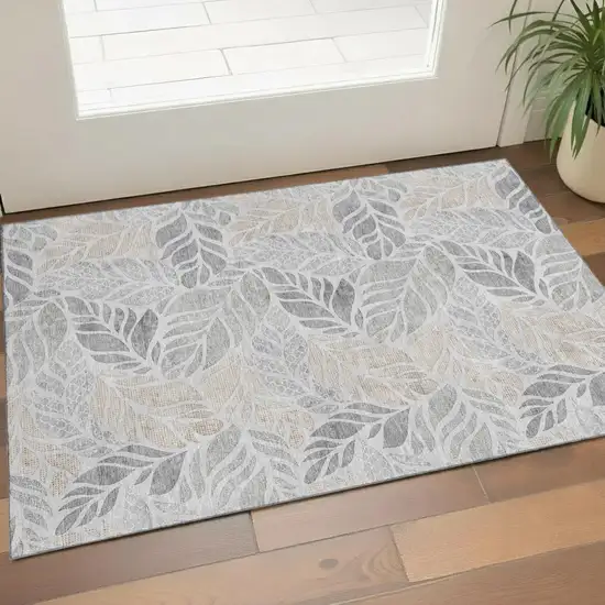 Light Gray Taupe And Charcoal Geometric Washable Area Rug With UV Protection Photo 1