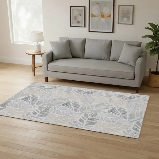 Light Gray Taupe And Charcoal Geometric Washable Area Rug With UV Protection Photo 1