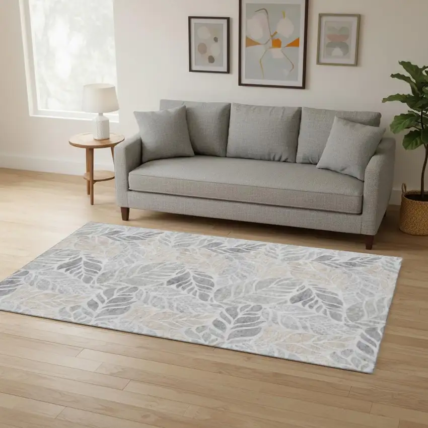 Light Gray Taupe And Charcoal Geometric Washable Area Rug With UV Protection Photo 1