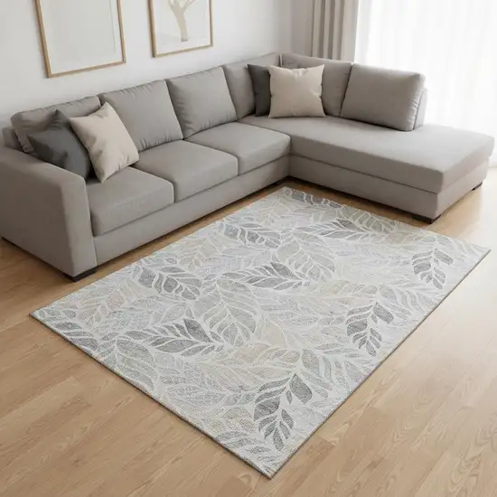 Light Gray Taupe And Charcoal Geometric Washable Area Rug With UV Protection Photo 1