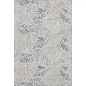 Photo of Light Gray Taupe And Charcoal Geometric Washable Area Rug With UV Protection