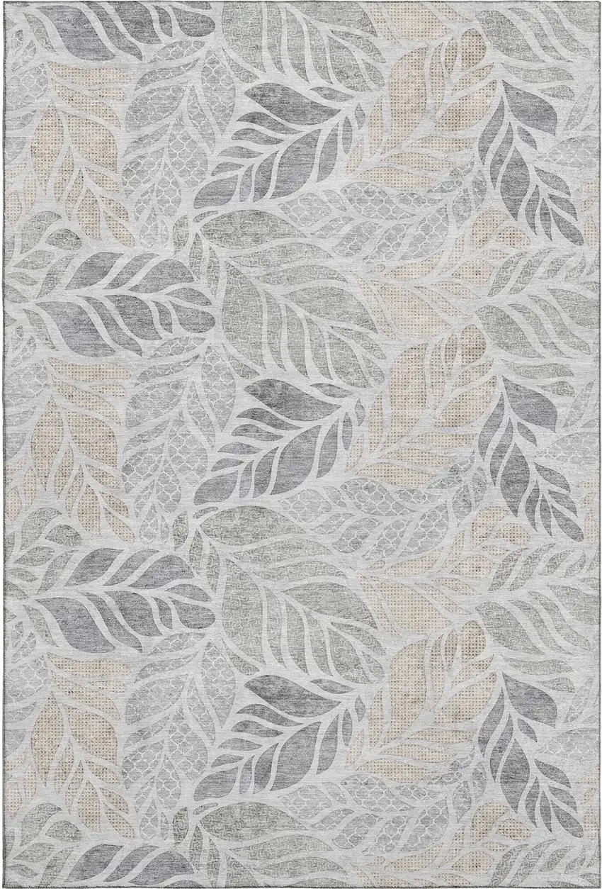 Light Gray Taupe And Charcoal Geometric Washable Area Rug With UV Protection Photo 2