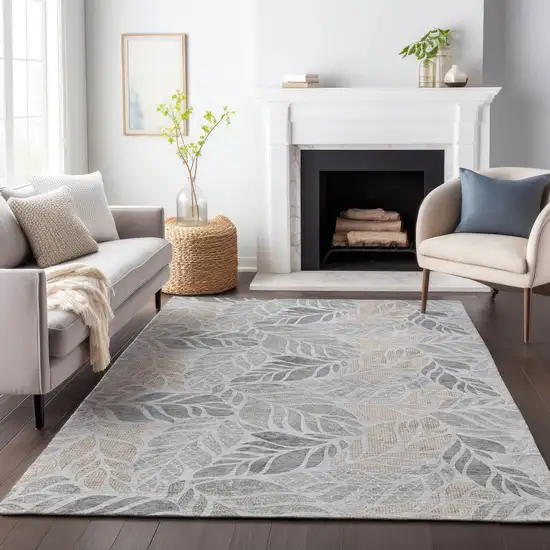 Light Gray Taupe And Charcoal Geometric Washable Area Rug With UV Protection Photo 7