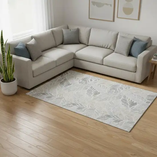 Light Gray Taupe And Charcoal Geometric Washable Area Rug With UV Protection Photo 1