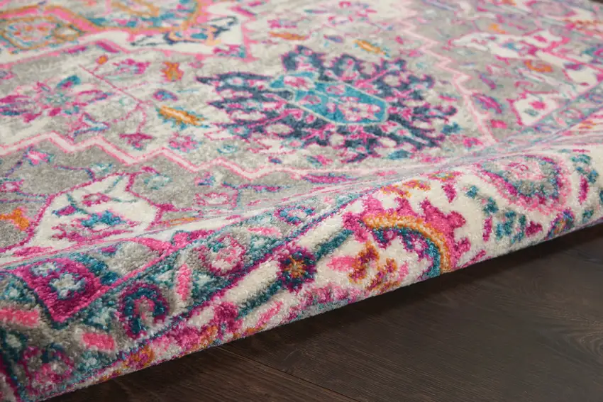 Light Gray And Pink Medallion Area Rug Photo 9