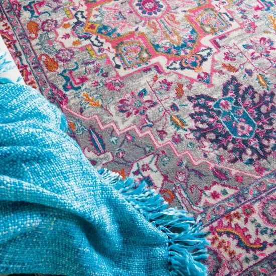 Light Gray And Pink Medallion Area Rug Photo 8