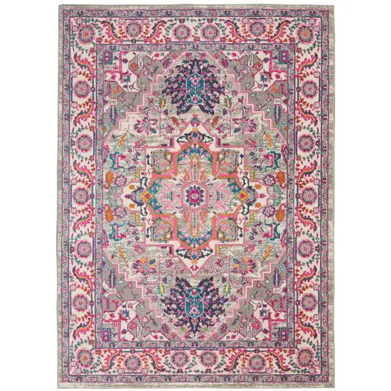 Light Gray And Pink Medallion Area Rug Photo 9