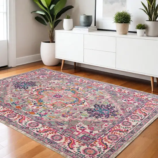 Light Gray And Pink Medallion Area Rug Photo 2