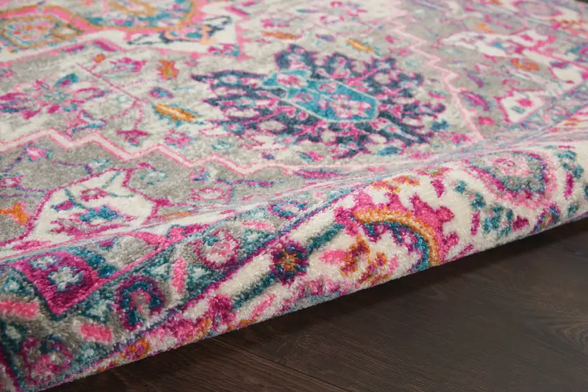Light Gray and Pink Medallion Area Rug Photo 3