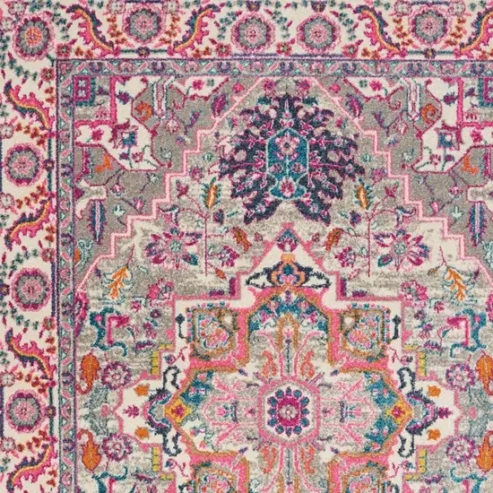 Light Gray And Pink Medallion Area Rug Photo 7