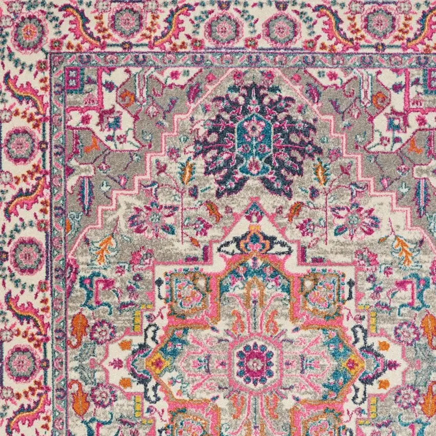 Light Gray And Pink Medallion Area Rug Photo 7