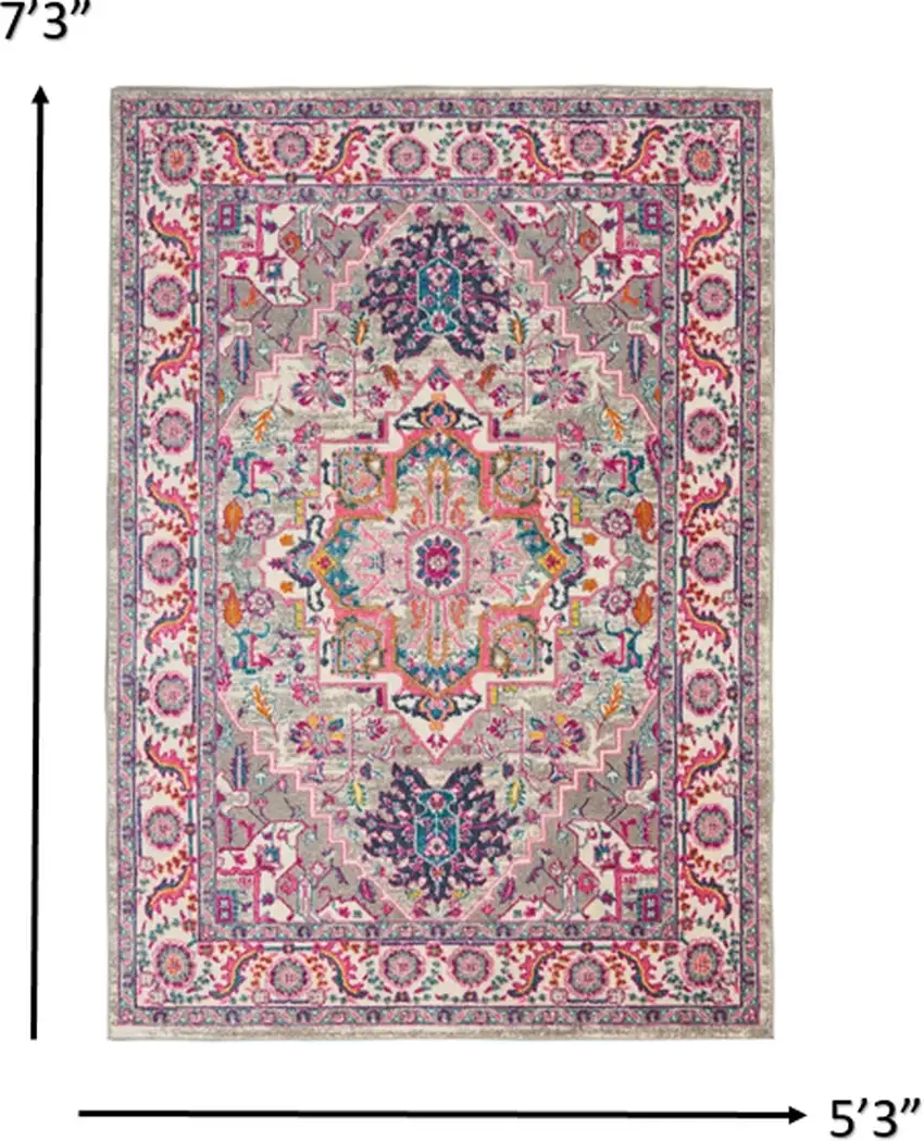 Light Gray and Pink Medallion Area Rug Photo 5