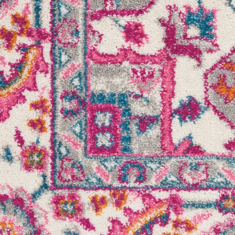 Light Gray and Pink Medallion Area Rug Photo 5