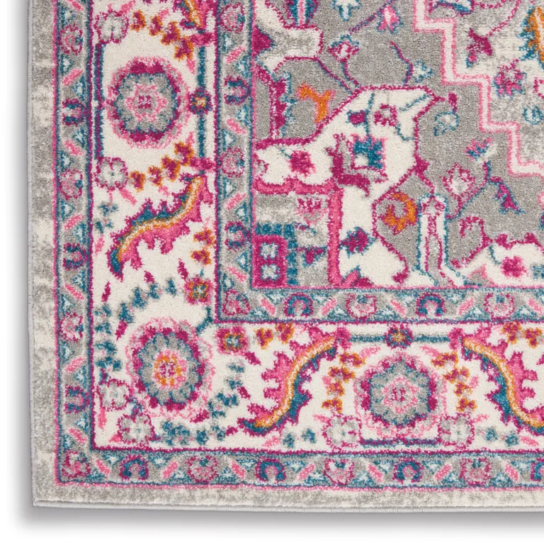 Light Gray and Pink Medallion Area Rug Photo 2