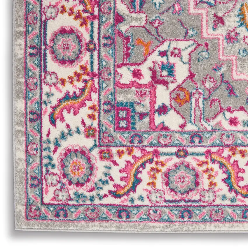 Light Gray And Pink Medallion Area Rug Photo 3