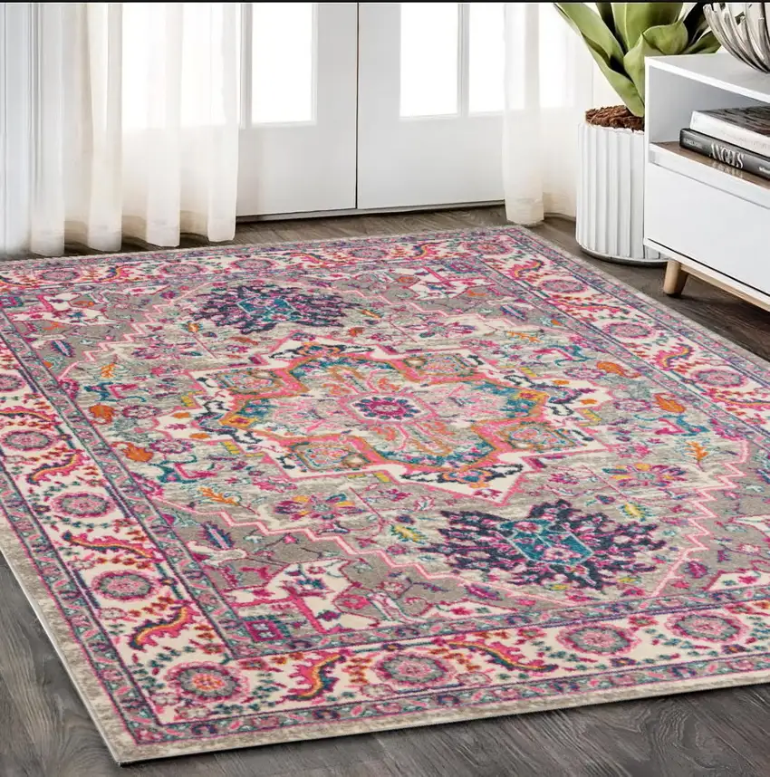 Pink And Gray Power Loom Area Rug Photo 1