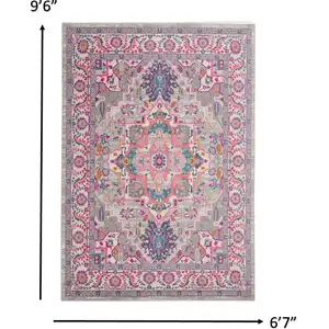 Photo of Light Gray and Pink Medallion Area Rug