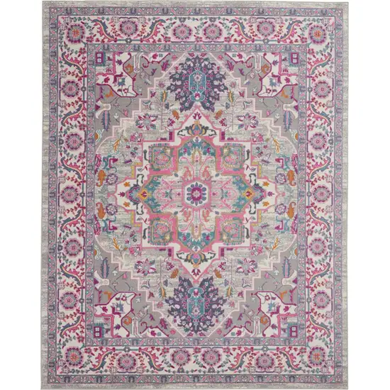 Light Gray And Pink Medallion Area Rug Photo 8