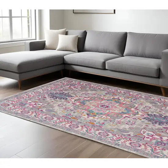 Light Gray And Pink Medallion Area Rug Photo 2