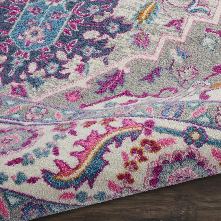Light Gray And Pink Medallion Area Rug Photo 7
