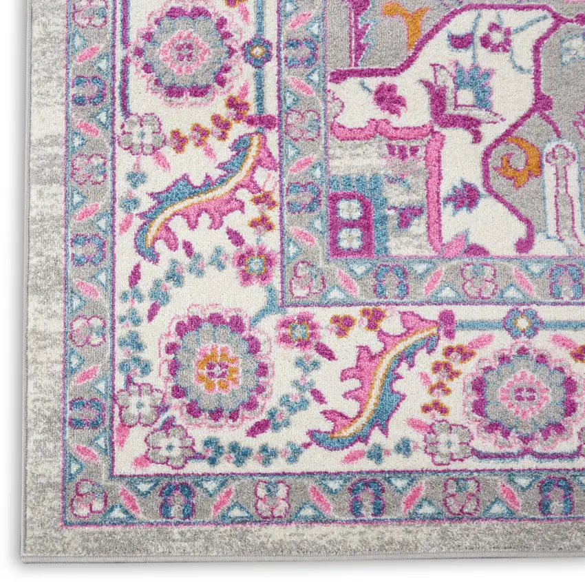 Light Gray And Pink Medallion Area Rug Photo 3