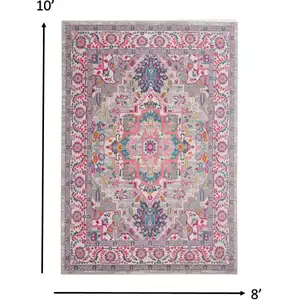 Photo of Light Gray and Pink Medallion Area Rug