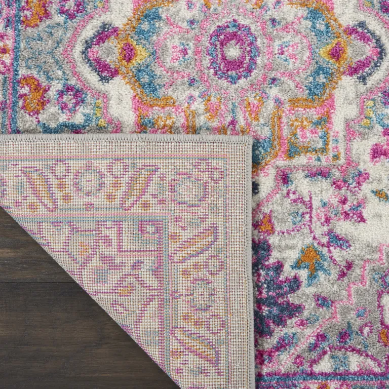 Light Gray and Pink Medallion Runner Rug Photo 4