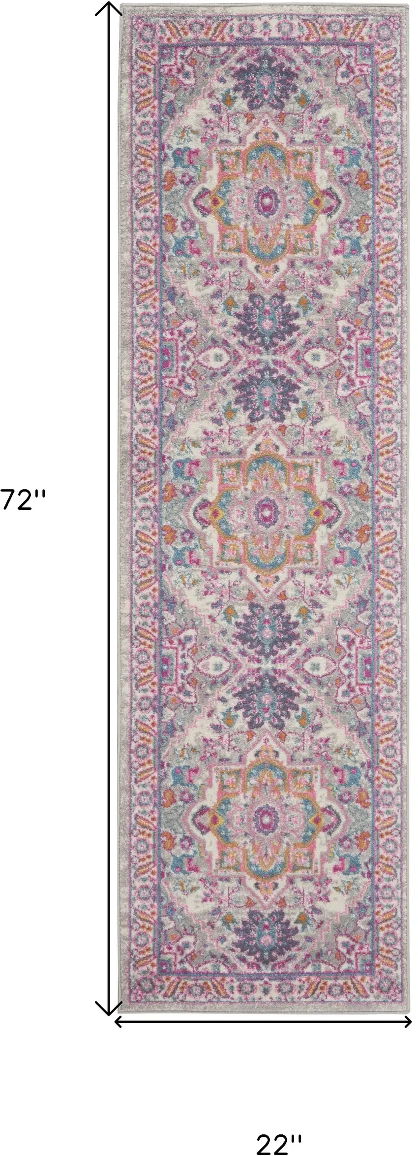 6' Light Gray And Pink Medallion Runner Rug Photo 9
