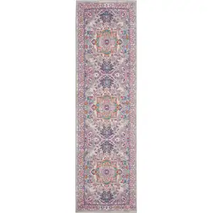 Photo of Light Gray and Pink Medallion Runner Rug
