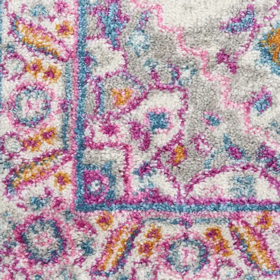 10' Light Gray And Pink Medallion Runner Rug Photo 3