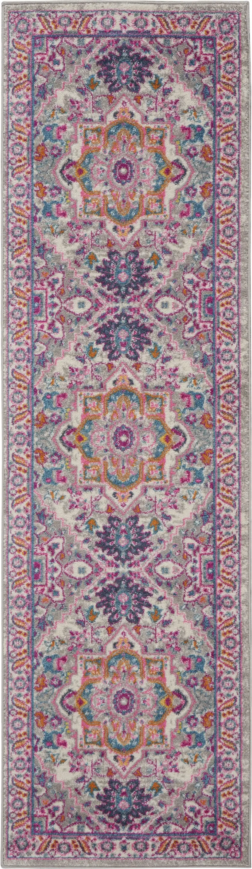 Light Gray and Pink Medallion Runner Rug Photo 7