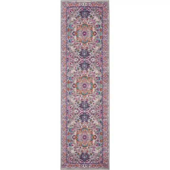 Light Gray and Pink Medallion Runner Rug Photo 7