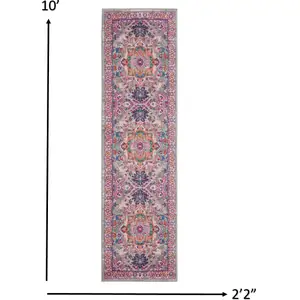 Photo of Light Gray and Pink Medallion Runner Rug