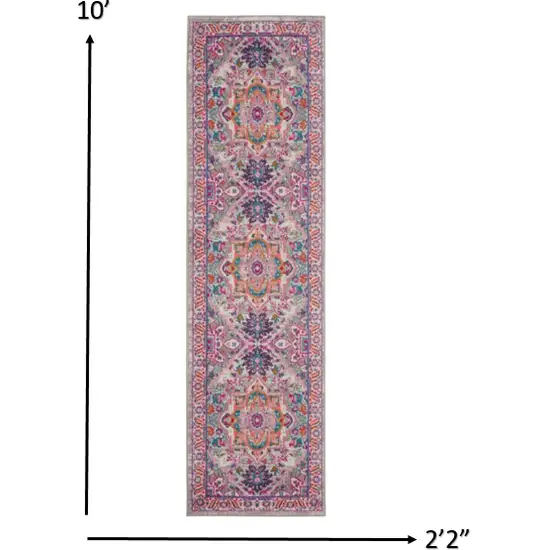 Light Gray and Pink Medallion Runner Rug Photo 3