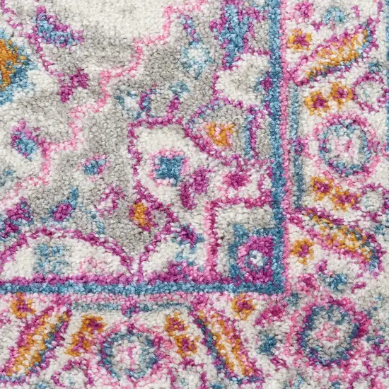 8' Light Gray And Pink Medallion Runner Rug Photo 3