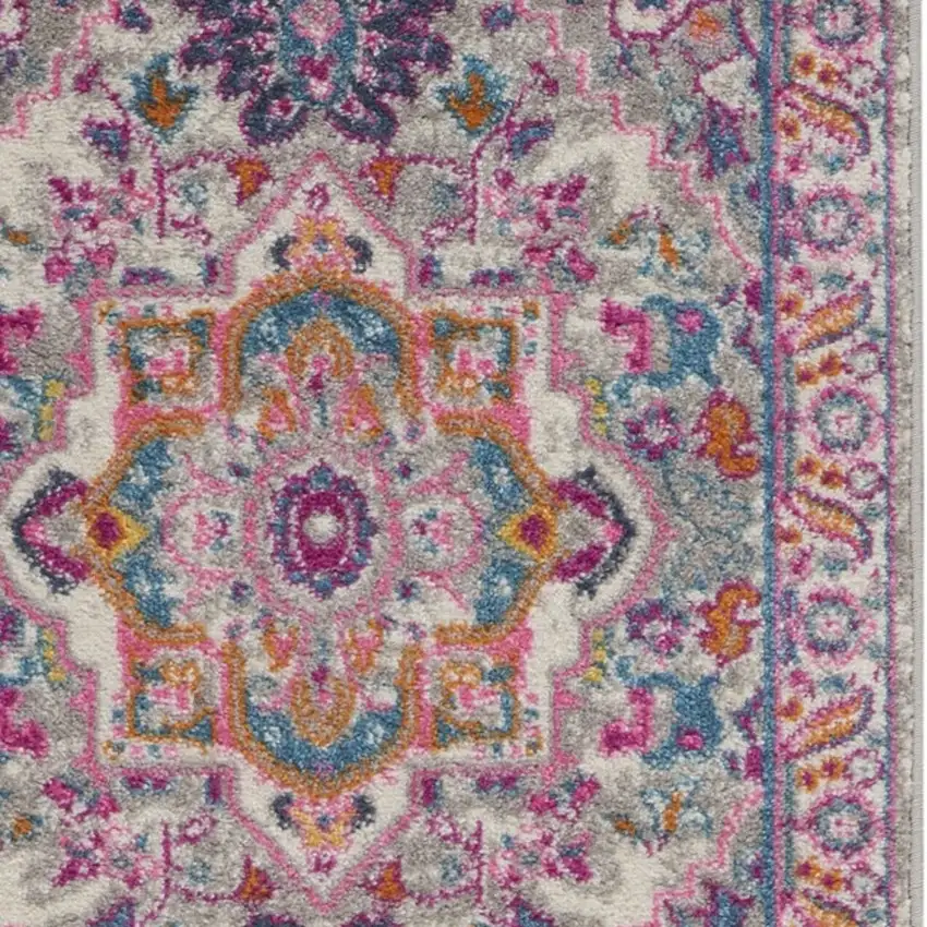 Light Gray and Pink Medallion Runner Rug Photo 6
