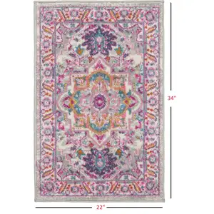 Photo of Light Gray and Pink Medallion Scatter Rug