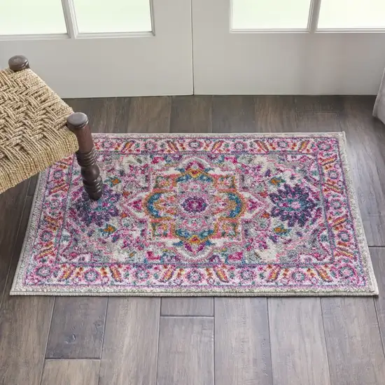 Light Gray and Pink Medallion Scatter Rug Photo 5
