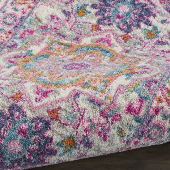 Light Gray And Pink Medallion Area Rug Photo 9