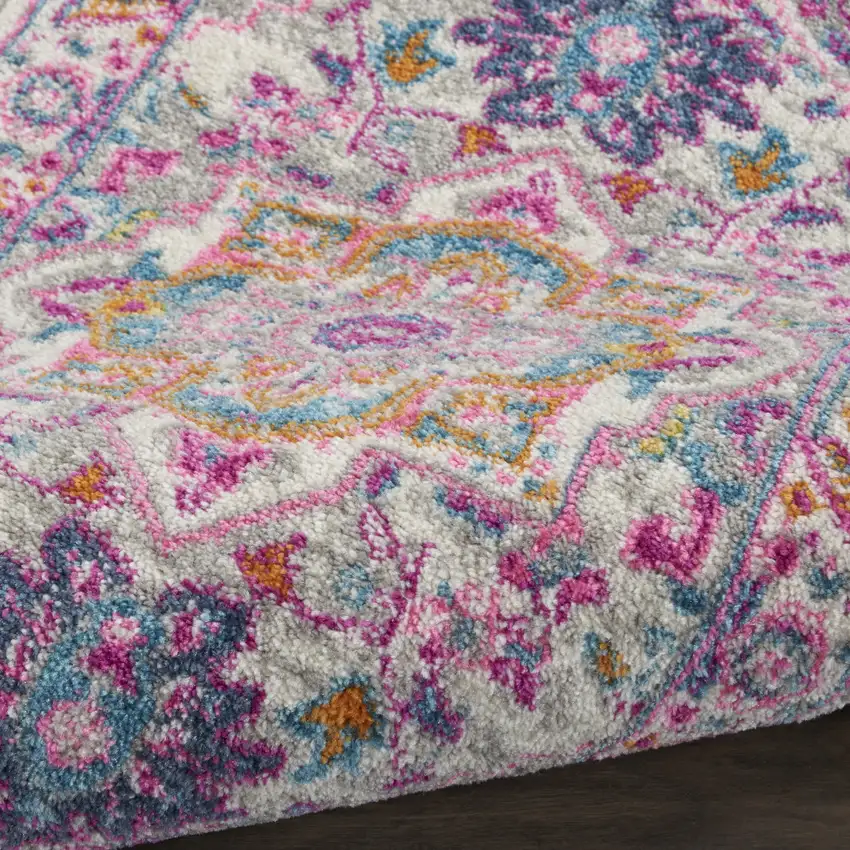 Light Gray And Pink Medallion Area Rug Photo 9