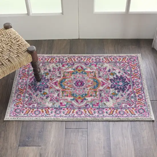 Light Gray And Pink Medallion Area Rug Photo 4