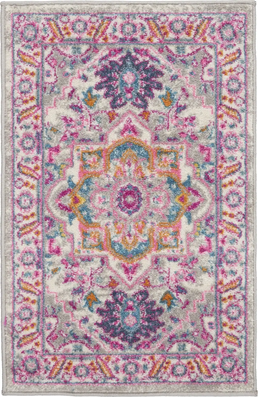 Light Gray and Pink Medallion Scatter Rug Photo 1