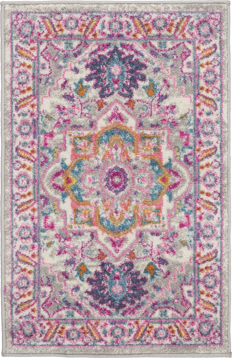Light Gray and Pink Medallion Scatter Rug Photo 1