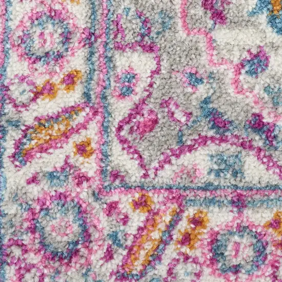 Light Gray And Pink Medallion Area Rug Photo 3